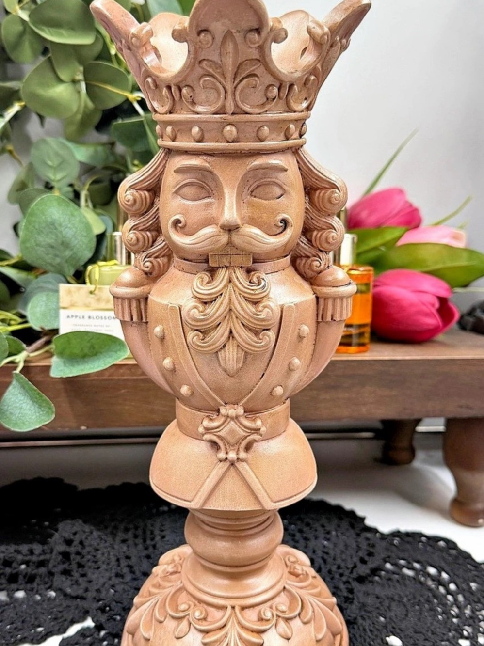 holiday time brown nutcracker christmas pillar candle holder 12”